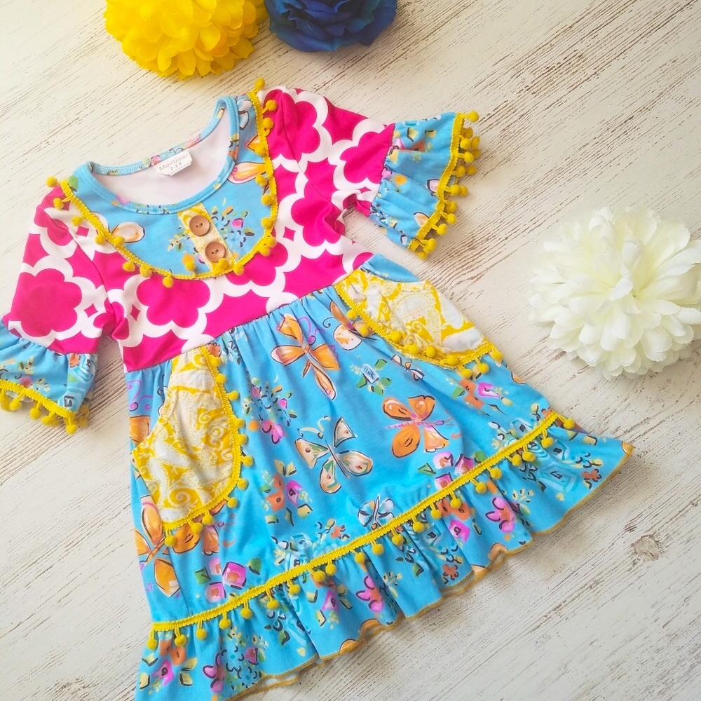 🌈30% off Bundles🌈 Girls Boutique Ruffle Pom Pom Dress Sz 2-3